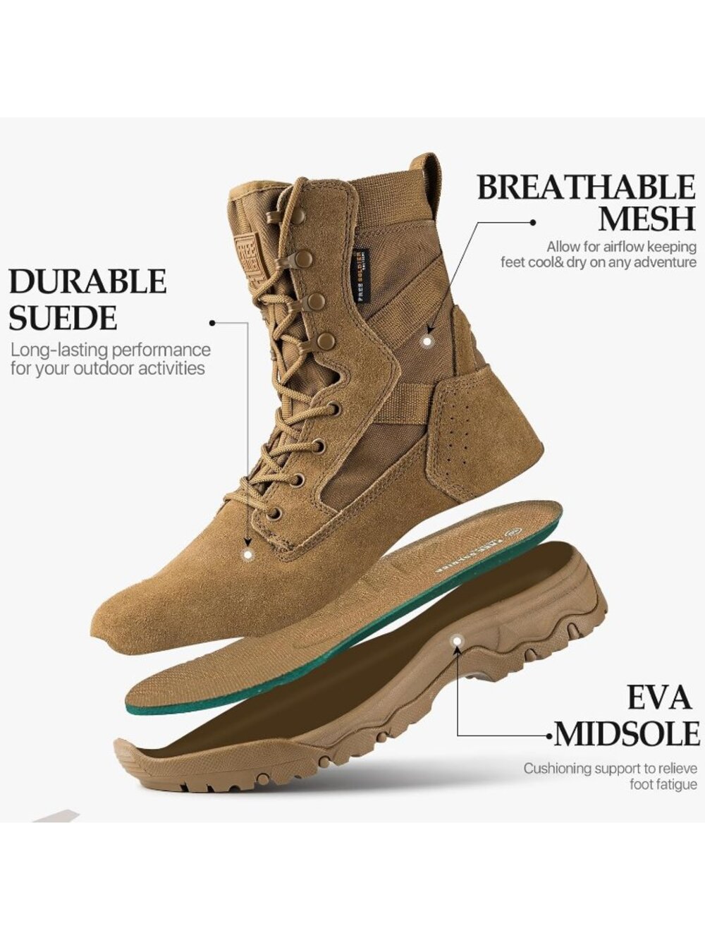 Men's Brown Suede Leather Lightweight Durable Military Work Tactical Boots - Picture 5 of 6
